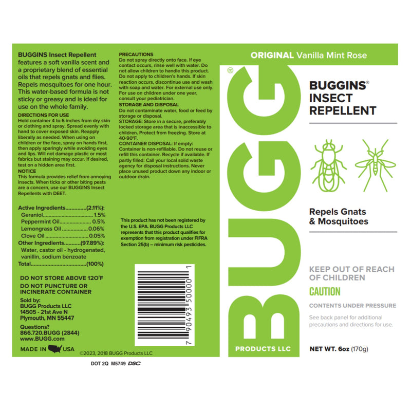 BUGGINS Original - Insect Repellent - Gnats & Mosquitoes, DEET Free, Non-Greasy - 4 oz Pump Spray Bottle 4 Ounce (Pack of 1)