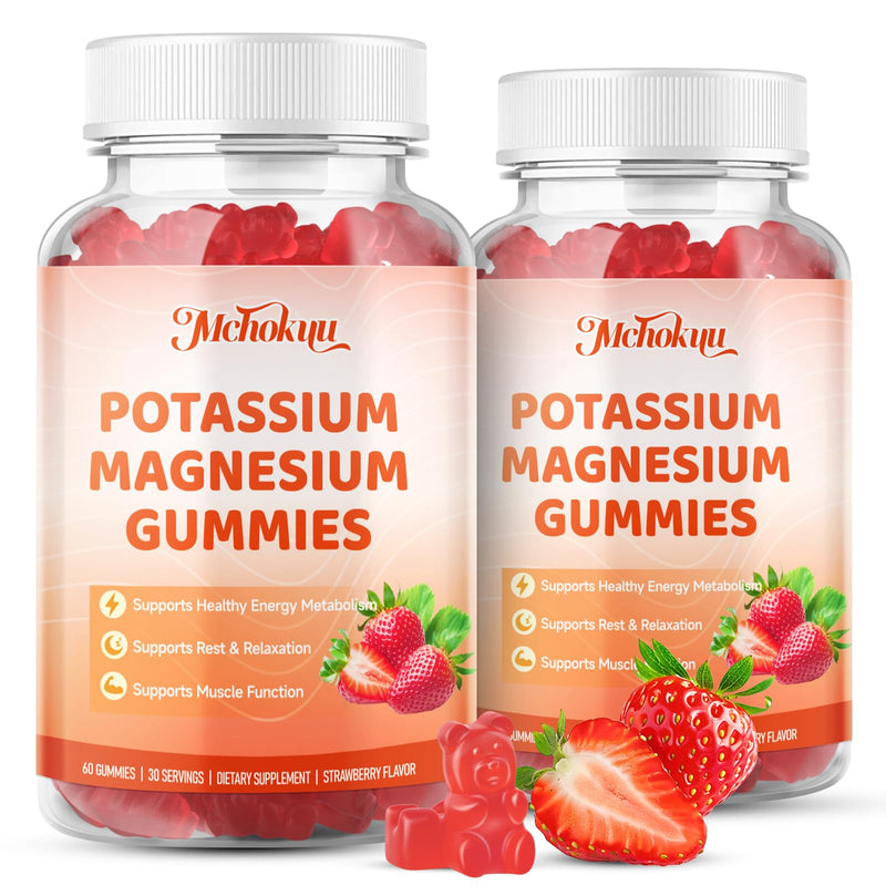 Potassium Magnesium Gummies – High Absorption Magnesium Glycinate – Magnesium Potassium Supplement Gummies with Vitamin B6, D3, B12 for Muscle Support, Sugar-Free Strawberry Flavor, 60 Count 60 Count (Pack of 1)