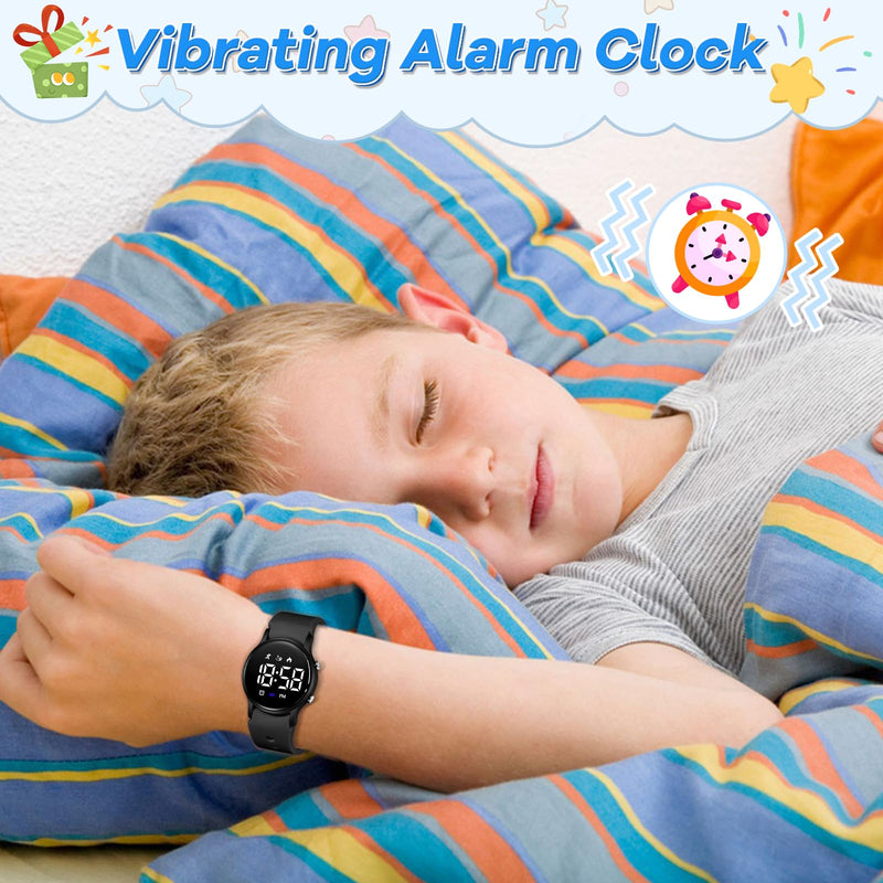 BEN NEVIS Kids Watch for Boys Girls Waterproof Digital Watch for Kids with Pedometer, Vibration Alarm Clock, Stopwatch, Calendar, No App for Ages 5-18 01-Black