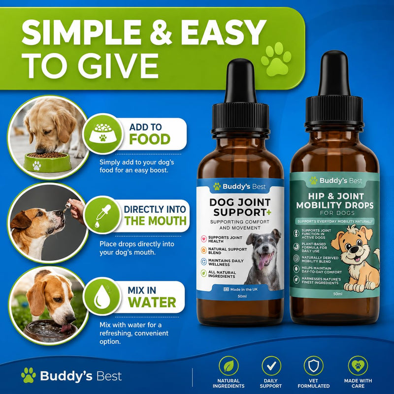 BUDDY'S BEST Complete Joint Care Bundle for Dogs | Supports Healthy Joints & Mobility | Natural Ingredients for Flexibility & Comfort | Easy-to-Use Liquid Formula | 50ml Each | Made in the UK