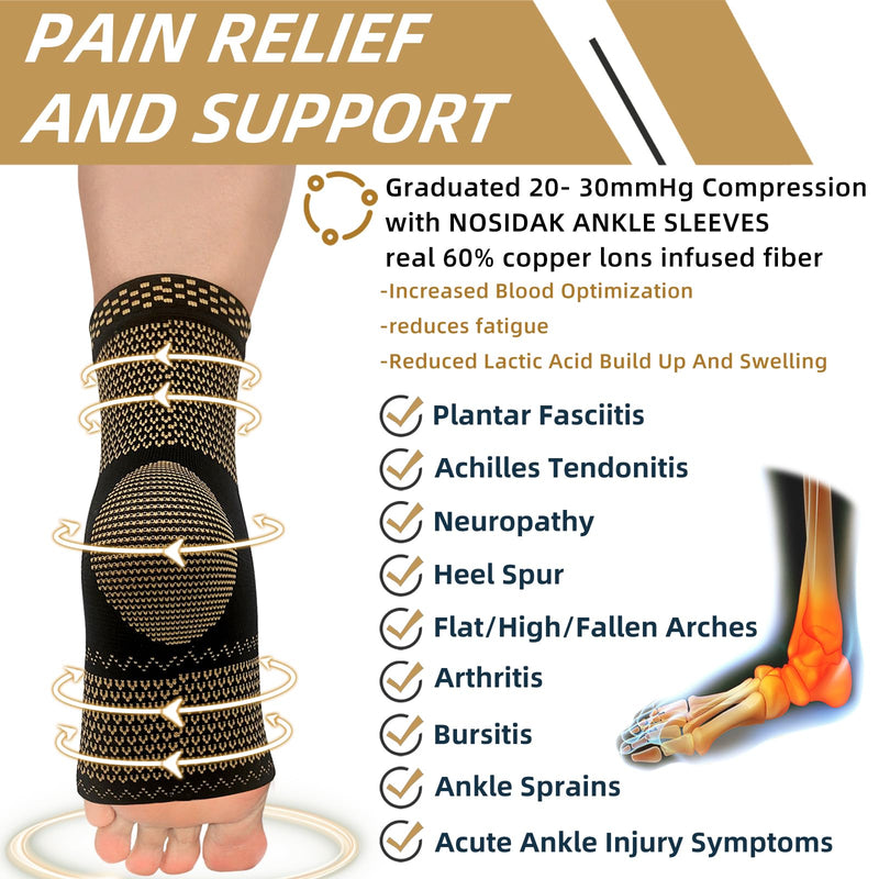 Copper Ankle Brace for Men & Women 20-30mmHg Ankle Support Compression Sleeve with Arch Support for Plantar Fasciitis Relief, Achilles Tendonitis, Heel Spur, Joint Pain, Swelling, and Sprain Copper-Tan Large - BeesActive Australia