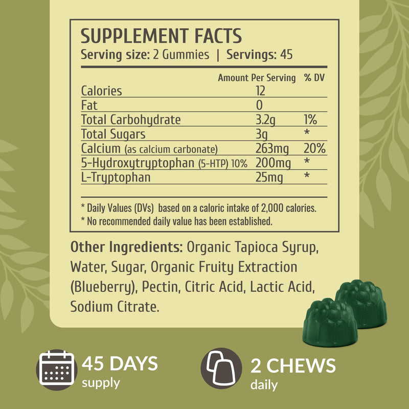 HERBAMAMA 5-HTP Gummies - 200mg 5-Hydroxytryptophan Relaxation & Calm Gummies for Adults - Vegan, Non-GMO Brain Support Supplement - 90 Pectin-Based Blueberry-Flavored Chews
