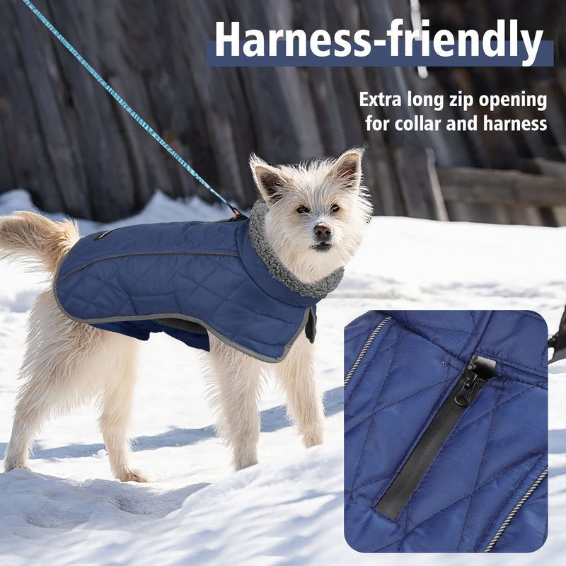 Fragralley Dog Winter Coat Jacket, Windproof Dog Coat, Adjustable Dog Jackets for Dogs, Waterproof Winter Dog, Turtleneck Clothes Doggie Cold Weather Vest Fleece Dog Jacket(Blue,M) Medium Blue - BeesActive Australia