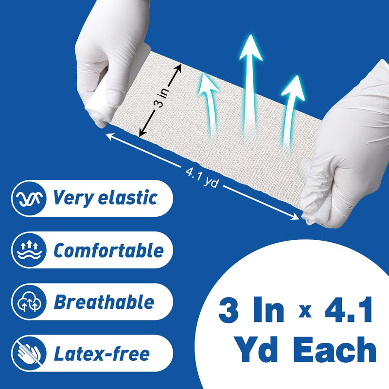 AZEN 100 Pack Gauze Rolls Bandages, 3 in x 4.1 Yards, First Aid Supplies & Premium Medical Supplies, Bandage Wrap Vet Wrap 100p 3IN - BeesActive Australia