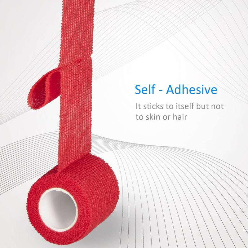 24 Pack Self Adherent Cohesive Wrap Bandages Non Woven Cohesive Bandage Elastic Self Adhesive Bandage Wrap Sports Athletic Tape First Aid Tape for Wrist Ankle Pet Vet Wrap Grip Cover 2 inch (Red) 24Pcs Red - BeesActive Australia