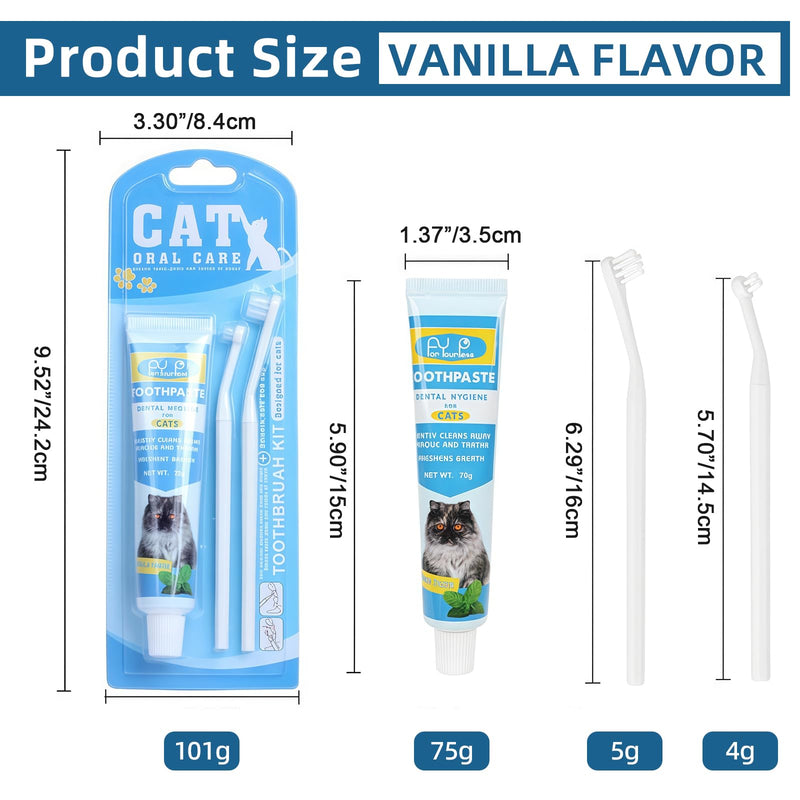 HOP Cat Toothbrush and Toothpaste Kit Vanilla Cat Toothpaste(70g) 2 Soft Nylon Bristles Micro-Head Cat Toothbrushes Kitten Tooth Brushing Kit Pet Dental Care Kit for Cats and Small Dogs Fresh Breath
