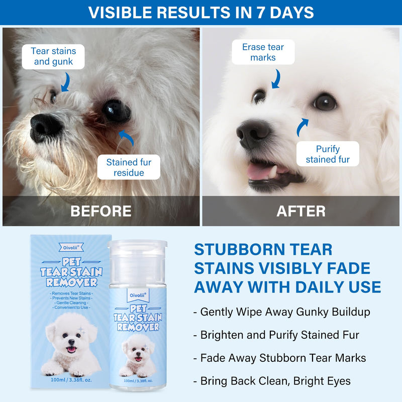 Tear Stain Remover for Dogs & Cats – Natural Gentle Liquid, Safe & Non-Irritating, Effectively Cleans Tear Stains, Eye Discharge & Debris No fragrance