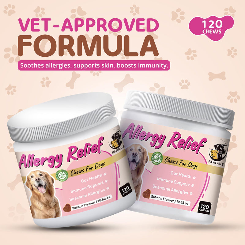 Allergy Relief Chews for Dogs – Itchy Skin, Hot Spots & Seasonal Allergy Support – Anti-Itch Supplement with Omega-3, Quercetin & Probiotics – Salmon Flavor – 120 Soft Chews