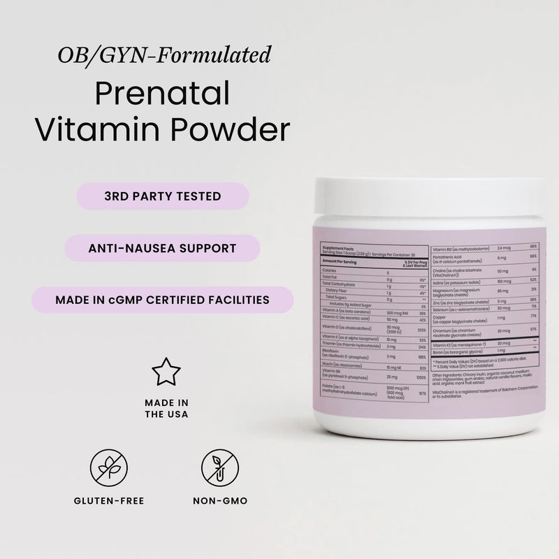 Perelel 1st Trimester Prenatal Vitamins Powder, Vanilla | Vitamin B6 & Methylfolate, Anti Nausea & Early Stage Support, Sugar Free Drink Mix, Gluten & Dairy Free, 30 Servings
