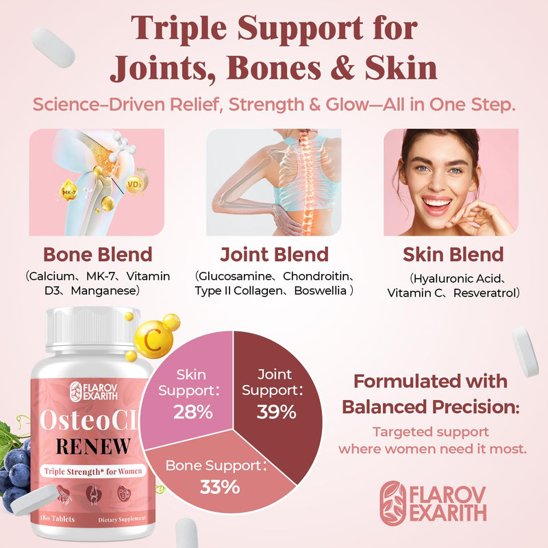 Joint Supplements for Women OsteoCII Renew Triple Strength – Advanced Joint, Bone & Skin Formula – Collagen, Glucosamine, Chondroitin, Calcium, MK-7, Vitamin D3, Hyaluronic Acid, 360 Tablets | OsteoCII Renew Triple Strength–Complete Joint, Bone & Skin ...