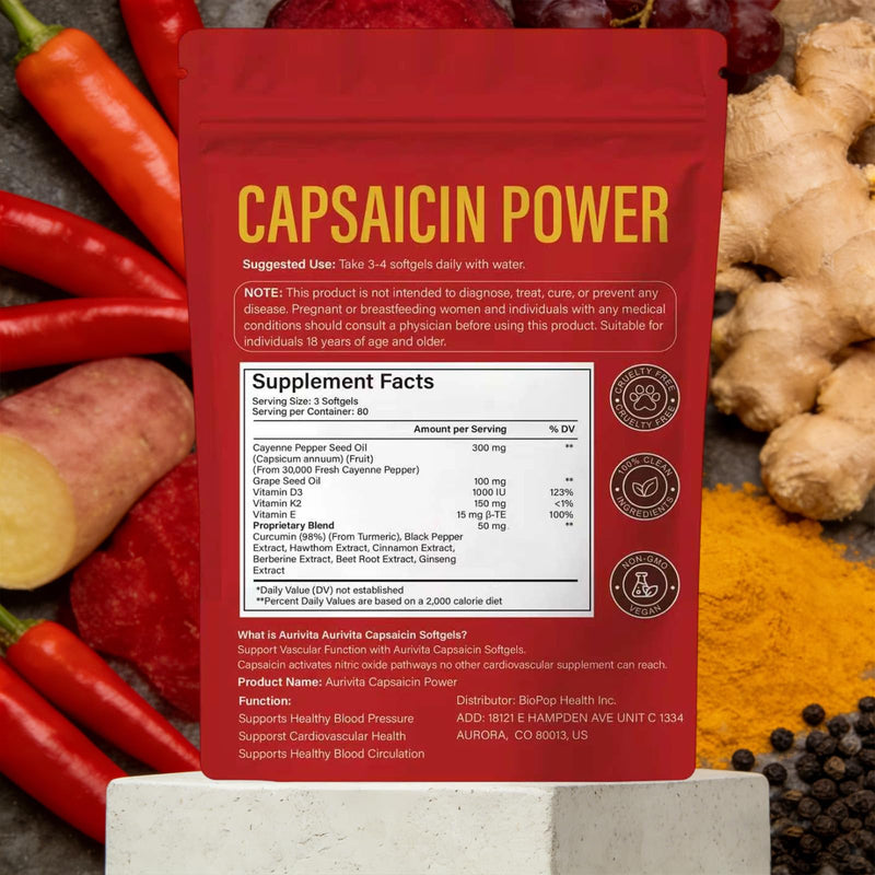 Capsaicin Softgels, Capsaicin Supplements, Cayenne Pepper Softgels Capsules, Capsaicins Powder with Vitamin D3 + K2, Beetroot, Grape Seed and Other Extracts, 240 Capsules (1 pcs) 1 Pcs