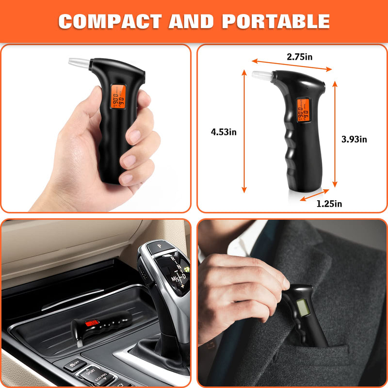 Professional-Grade Accuracy Breathalyzer, Portable Alcohol Tester, Professional-Grade Accuracy Breathalyzer with LCD Digital Display for Personal, Home or Party Use with 10 Mouthpieces Black - BeesActive Australia