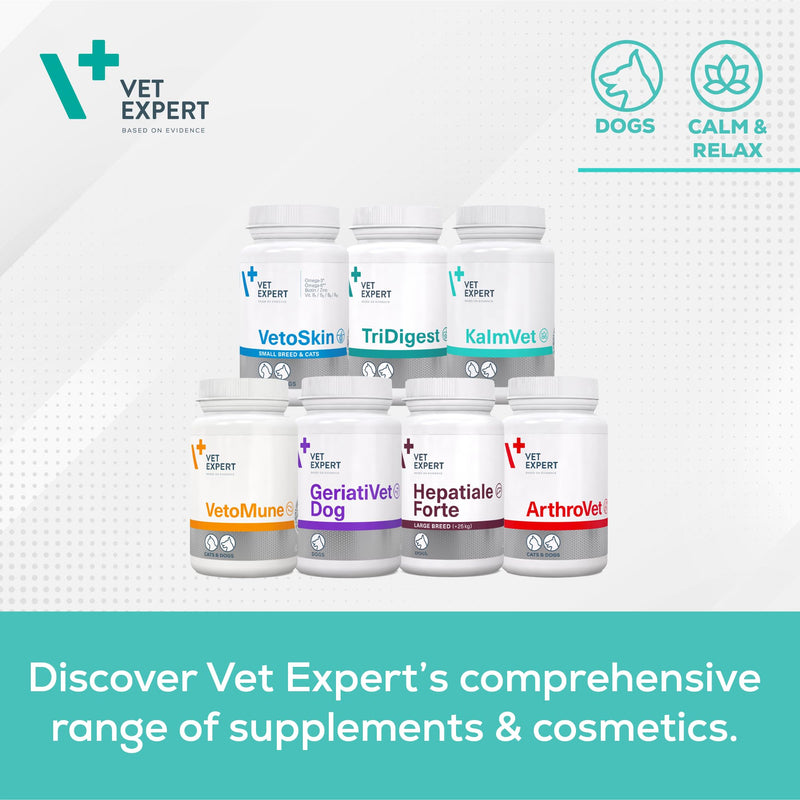 Vet Expert Kalmvet Stress and Anxiety Relief Supplement for Dogs and Cats – Promotes Relaxation with Chamomile, L-Tryptophan, and Valerian Root Extract 60 Twist off Capsules