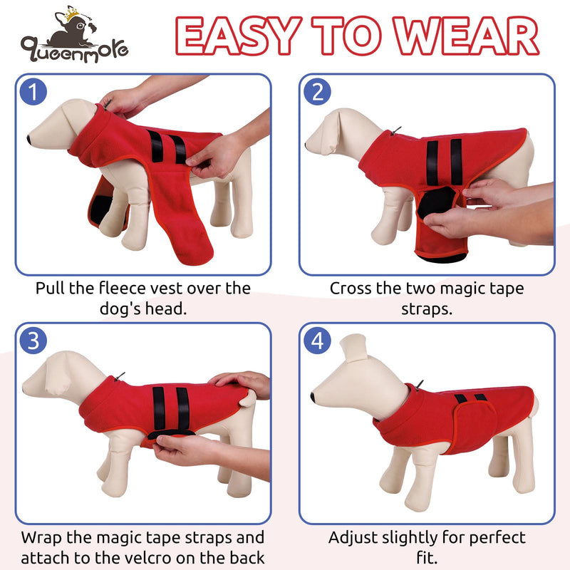 Queenmore Small Dog Sweaters, Soft Fleece Vest Pullover Dog Jacket with Leash Hole, Warm Winter Dog Clothes Cold Weather Doggy Dachshund Sweater for Small Dogs Cats Boy or Girl (Red, S) Red - BeesActive Australia