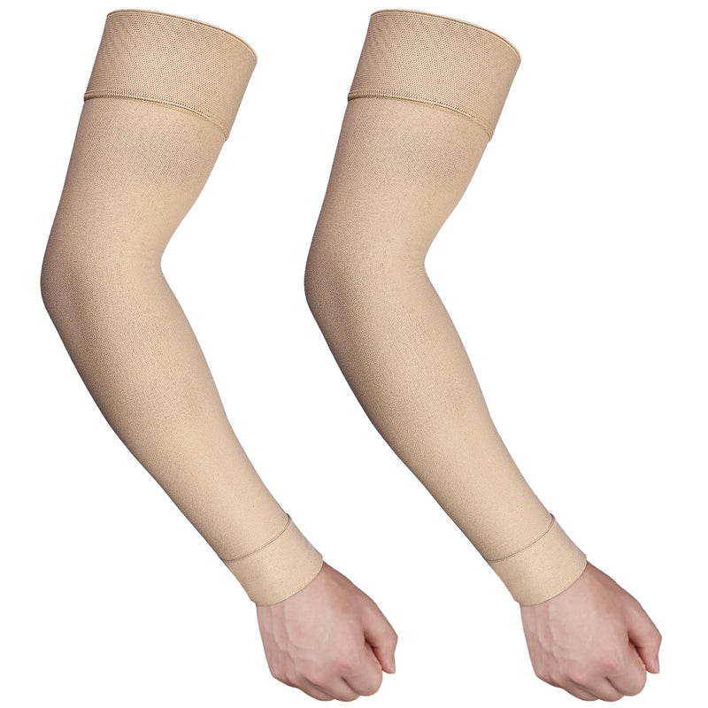Ailaka Medical Compression Arm Sleeves for Men Women - 20-30 mmHg Lymphedema Compression Sleeves Support for Arms Pain Beige Medium（1 Pair）