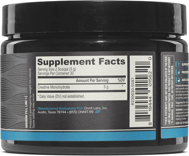 ONNIT Creatine Monohydrate Powder ‚Äì 5g Premium Creatine for Muscle Strength, Power & Lean Mass, Supports Brain Health & Cellular Energy, Unflavored, 30 Servings, 5.29 oz 5.29 Ounce (Pack of 1)