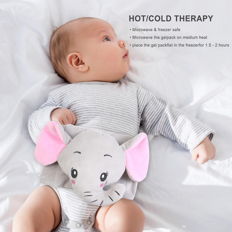 Colic Baby Relief,Gas Relief for Infants,Baby Colic Heated Tummy Wrap,Baby Swaddling Belt for Colic Calm,Natural Relief for Upset Stomach in Babies and Toddlers,Elephant Elephant-grey - BeesActive Australia