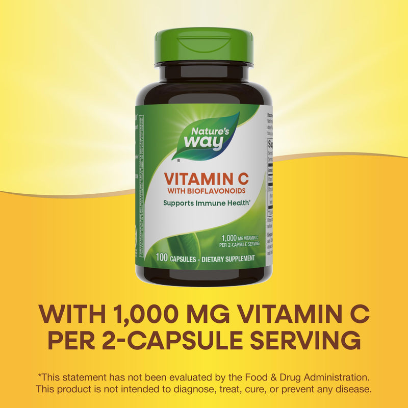 Nature's Way Vitamin C 500 mg with Bioflavonoids, 1000 mg Vitamin C per Serving, 100 Capsules, Pack of 2 200 Count (Pack of 1)