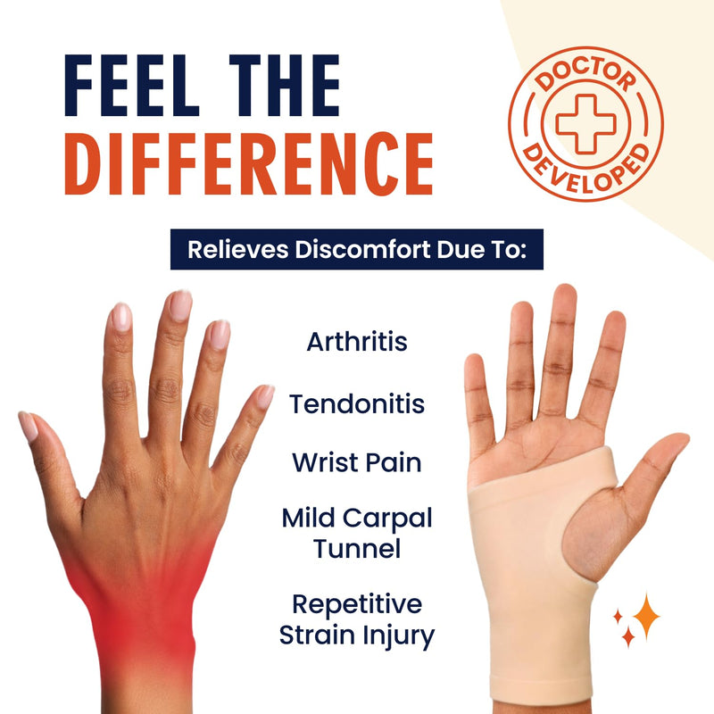 Dr. Frederick's Original Gel Wrist Brace - 4 ct - Mild Carpal Tunnel, Arthritis & Tendonitis Relief - Waterproof Fingerless Compression Sleeve - Fits Left & Right Hand - Men & Women - Medium