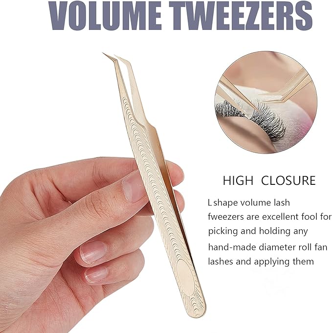 NICENEEDED 2pcs Eyelash Extension Tweezers Set in Case, Gold Volume Lashes & Straight Tweezers for Lash Extension - BeesActive Australia