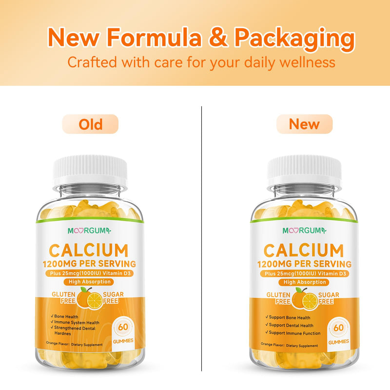 Calcium Citrate Gummies for Kids, Adult - 1200 mg with Vitamin D3 1000IU - Support Bone, Teeth, Immune Health, High Absorption Calcium and Vitamin D Supplement, Orange Flavor, 60 Count 60 Count (Pack of 1)
