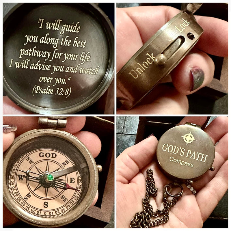God's Path Compass - Engraved Working Handmade Antique Compass with Scripture - Religious, Christian, Catholic, Christening, First Communion, Confirmation Gifts for Teenage Boys and Men - BeesActive Australia
