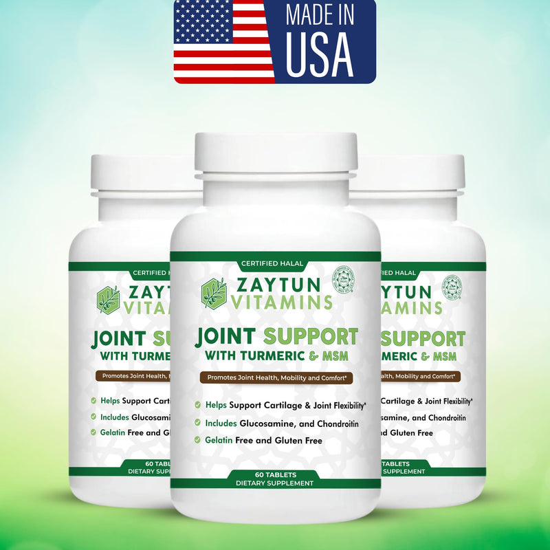 Zaytun Halal Joint Support with Turmeric + Glucosamine, Promotes Joint Health, Flexibility and Supports Mobility, 1 Month Supply, No Gluten, No Gelatin, Made in USA - Halal Vitamins