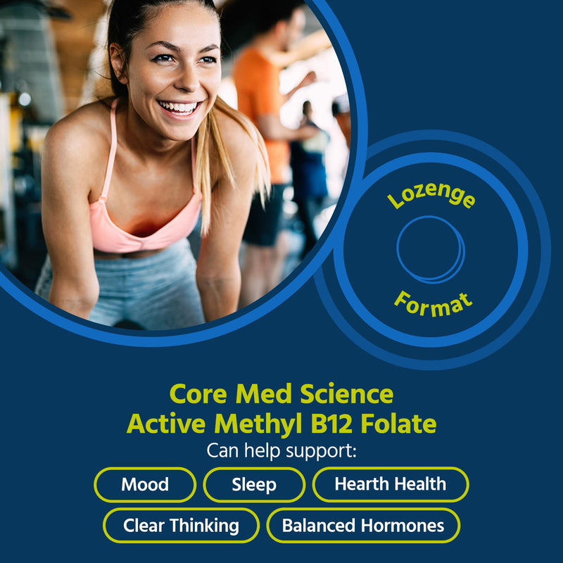 Core Med Science Methyl B12 Folate Supplement for Women & Men (60 Count) | 5-MTHF Pills Support Mood, Cognitive, & Heart Health - Methylfolate Vitamin B9 for Homocysteine Levels & Methylation Cycle 60 Count (Pack of 1)
