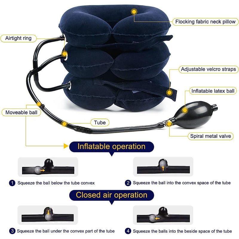 CRABCLAW Cervical Neck Traction Device for Neck Pain Relief, Adjustable Inflatable Neck Stretcher Neck Brace, Neck Traction Pillow for Use Neck Decompression and Neck Tension Relief (Blue) Blue-b - BeesActive Australia
