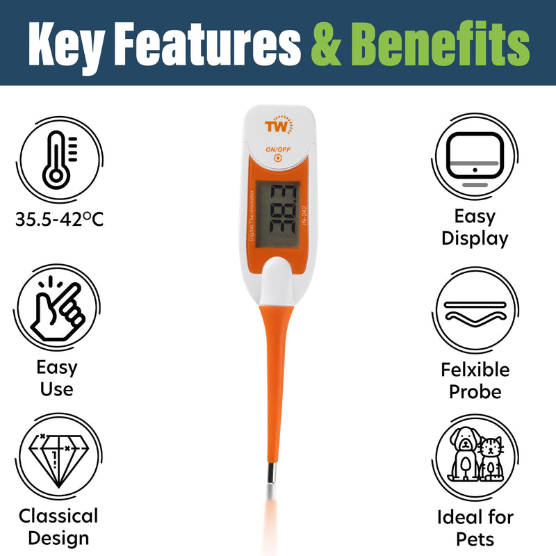 Premium Pet Thermometer for Dogs and Cats Animal Owners of Dog Puppy Cat Horse Equine Flexible Digital Rectal Temperature Dog Thermometer Probe with Vets Veterinary Hobdays Chart - BeesActive Australia