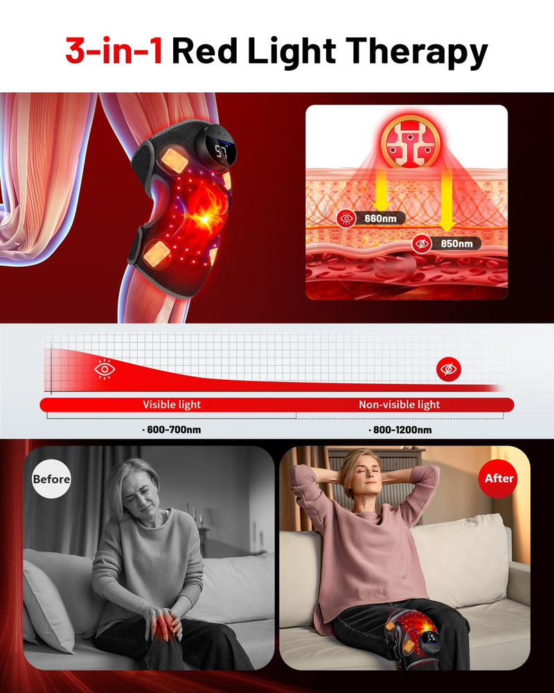Upgraded PRO Red Light Therapy Knee Brace & 4 Vibration Massage - Rechargeable Controller, 660nm&850nm Red Light Therapy Heated Device for Knee/Elbow/Shoulder Upgraded Knee - BeesActive Australia