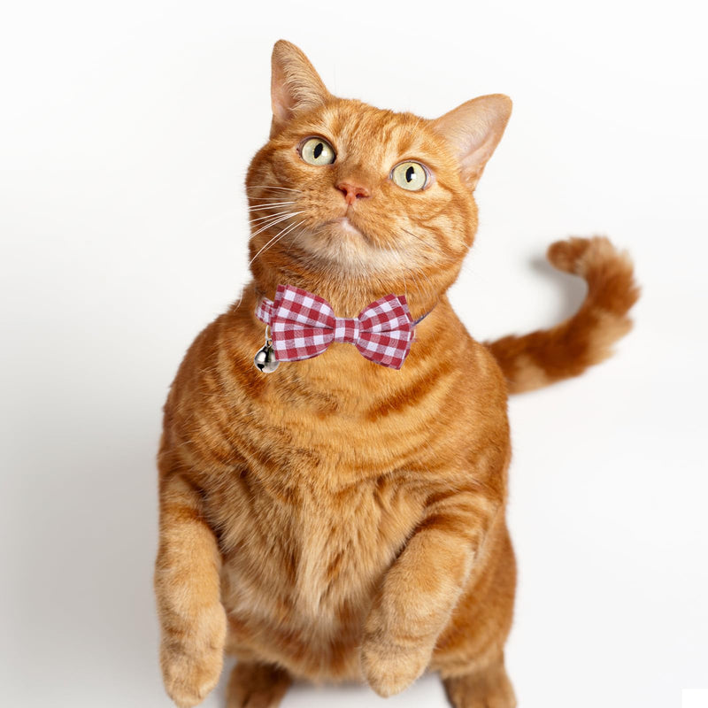 2 Pcs Red Cat Collar for Boy Girl Cats Breakaway Cat Collars with Bell Cute Christmas Kitten Bow Tie Collar Adjustable Small Puppy Safety Collar Solid Color Plaid Pet Collar - BeesActive Australia