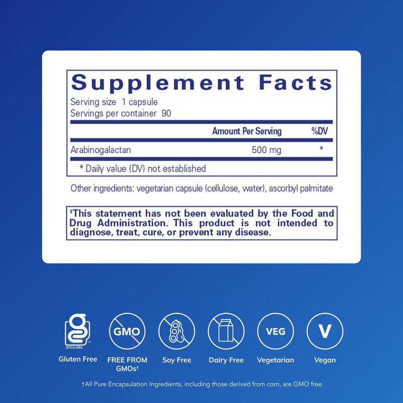 Pure Encapsulations Arabinogalactan, 90 Capsules | Arabinogalactan Prebiotic Fiber for Immune Support*, Digestive Health