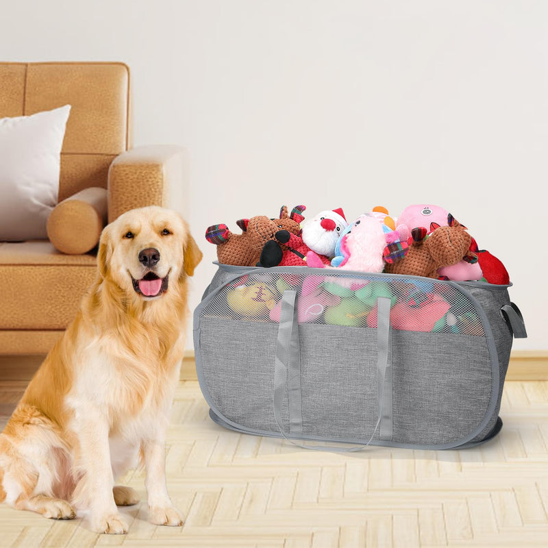 MEWTOGO Large Collapsible Dog Toy Basket - Dog Toy Storage Bin with Handle for Pet Toys Coats Accessories Living Room Area Kids Room Organizer - BeesActive Australia