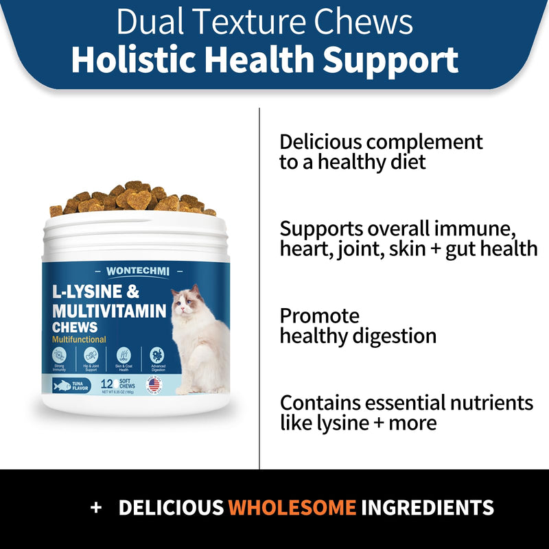 L-Lysine Supplement for Cats, Cat Vitamins for Sneezing, Runny Nose, Cold, Immune Support, Eye Function and Respiratory Health, Natural Lysine Cat Treats (120 Chews, Tuna) 120 Chews