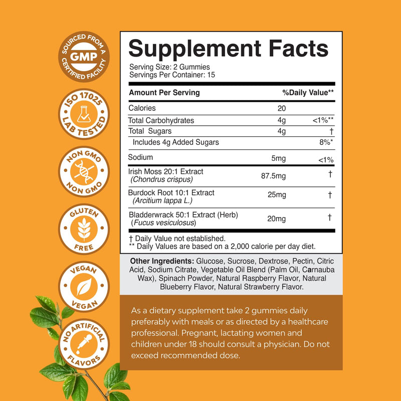 Sea Moss Gummies for Adults and Kids - Vegan Adult and Kids Immune Support Gummies with Burdock Bladderwrack Sea Moss Gel - Delicious Berry Flavor Supplement Men Women Children - 30 Count 30 Count (Pack of 1)
