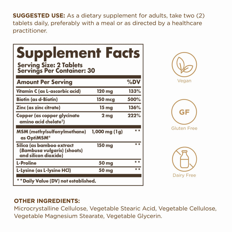 Solgar Skin, Nails & Hair with Biotin - 60 Tablets - with Vitamin C to Promote Healthy Collagen Production - 30 Servings