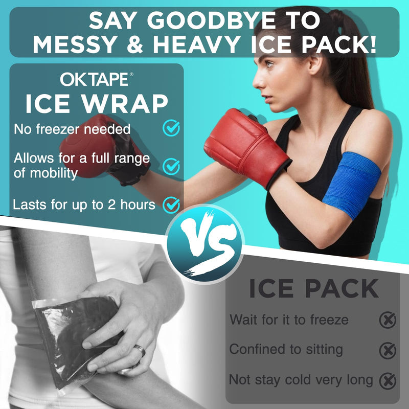 OK TAPE 2 Rolls Ice Self Stick Bandage Wrap, Instant Cold Relief for Knee, Ankle, Wrist, Cold Compress Elastic Athletic Tape for Sports Injuries, No Refrigeration Needed, 4 Inch Wide, Navy Blue - BeesActive Australia