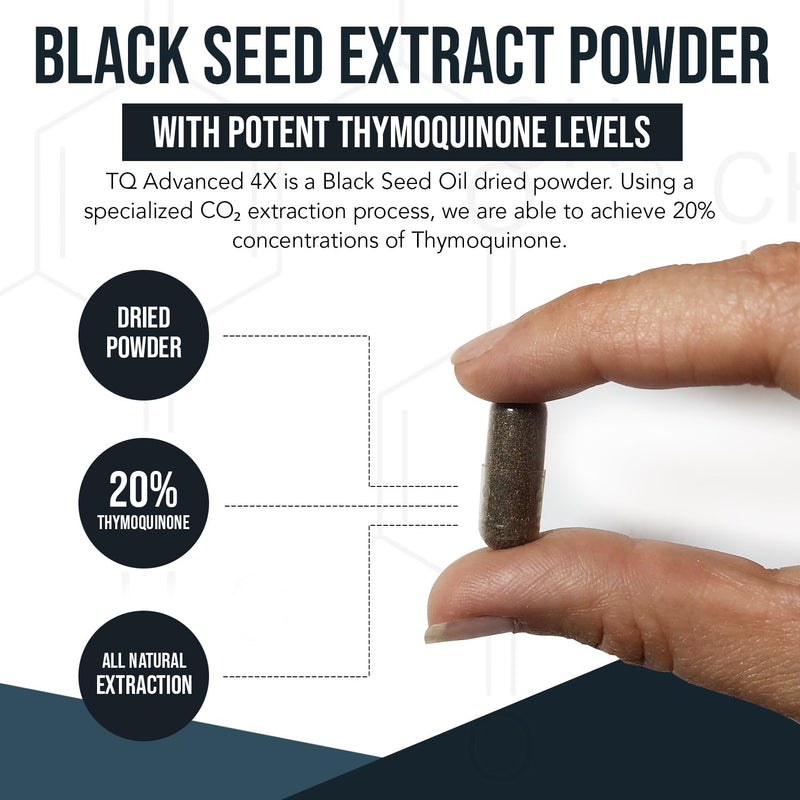 20% Thymoquinone Black Seed Oil Extract Capsules - TQ-Advanced 4X¬Æ: Potent Thymoquinone Concentration Available Concentrate from Nigella Sativa, Raw Form, Vegan, Glass Bottle (25 mg - 60 Capsules) 25mg - 60 Count (Pack of 1) - BeesActive Australia