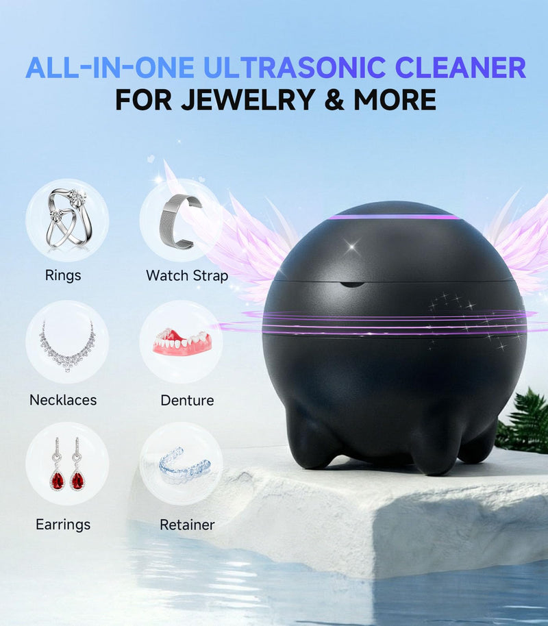 Ultrasonic Jewelry Cleaner Machine, 45KHz Retainer Cleaner Ultrasonic Professional for Aligner, Mouthguard, Ring, Earrings Sterling Silver Deep Cleaner with 4 Modes, Low Noise, 304Stainless Steel Tank Black