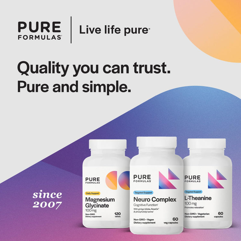 PureFormulas Neuro Complex for Brain Health, Cognitive Support & Memory Enhancement with Ginkgo Biloba, Phosphatidyl Serine, Vegan, Non-GMO - Brain Health Supplement, 60 Veg Capsules