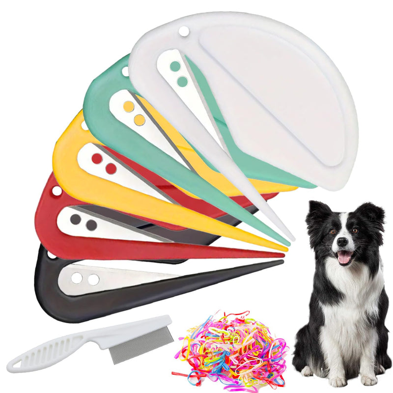 5PCS Pet Knotting Comb + 1PCS Grooming Comb, Pet Hair Grooming Tool for Pets, Knotting Comb for Dog & Cat, Pet Dematting Comb for Dogs and Cats, Attached 760PCS Mini Color Elastic Hair Ties - BeesActive Australia