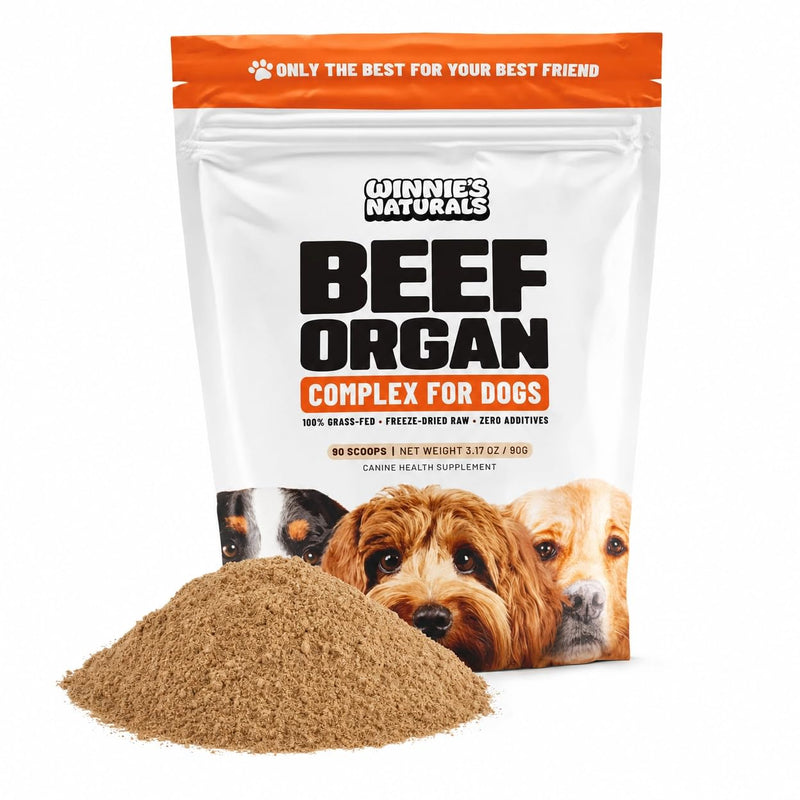 Winnies Naturals Beef Organ Complex Supplement for Dogs, Grass Fed Beef Organs Meal Topper, Dog Multivitamin, Dog Joint Health Supplement Support, Raw Food Supplement for Dogs, 90 Servings