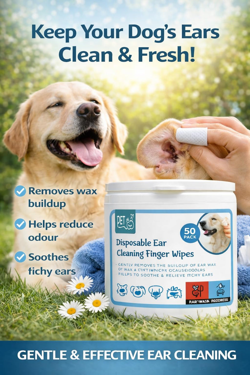 Pet Guru Dog Disposable Ear Cleaning Finger Wipes for Puppies & Dogs, Removes Wax and Dirt, Soothes Itchy Ears Wipes, 50 Pack (50)
