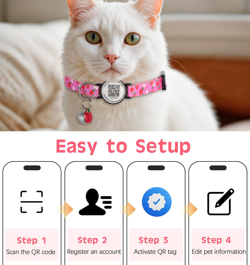 Cat Collar with QR Code, Adjustable Cat ID Collar with ID Tag, Reflective Cat Collar with Bell, Fits Small to Large Cats - BeesActive Australia
