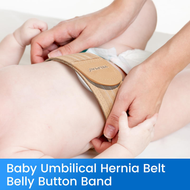 Velpeau Umbilical Hernia Belt Baby Newborn -with 3 Different Shaped Compression Pads, Belly Button Navel Band Wrap Truss Abdominal Binder Support for Infant, Children, Toddler, Kids, One Size < 20" Beige