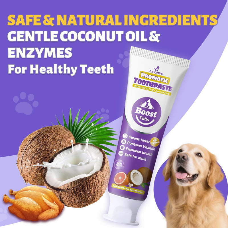 Dog Toothbrush Kit, 2.5oz Toothpaste, Dual-Head & Finger Brush | Gentle Dog Care. For Dogs Over 20 lb. Soft Brush Comfort. Coconut Chicken Flavor. Easy Daily Routine. 2.5 0unce(pack of 1)