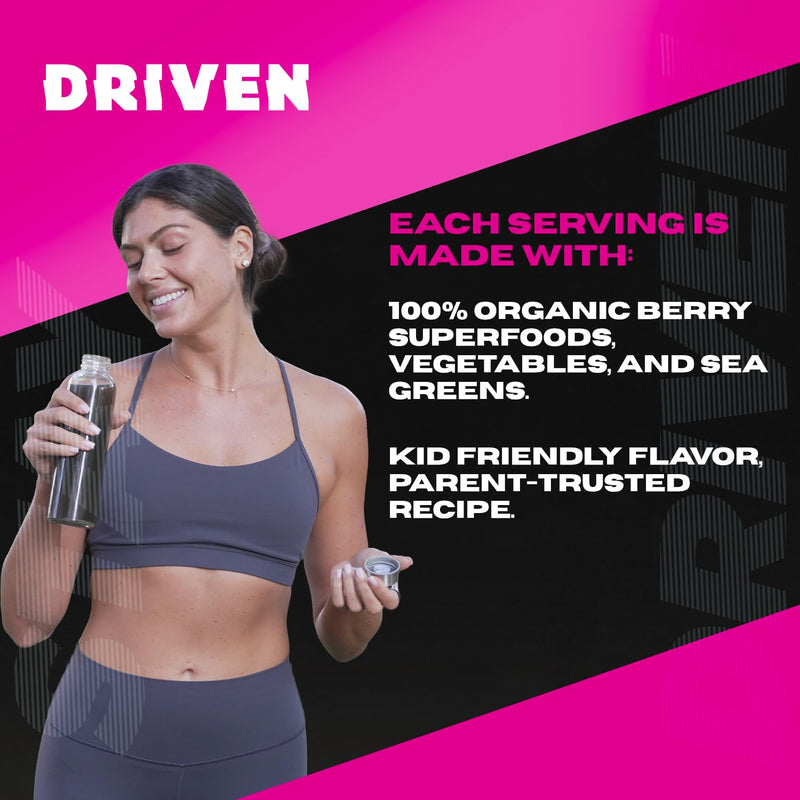 Driven B&G Berries & Greens Superfood Powder, 30 Servings - Organic Plant-Based Formula with Probiotics & Digestive Enzymes -Supports Recovery, Healthy Digestion, and Immune Function WOD-Berry