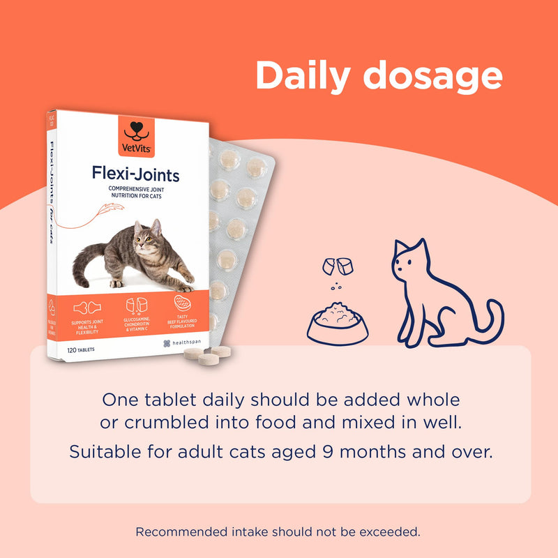 by Healthspan Flexi-Joints For Cats (4 months' supply) | Advanced Blend of Glucosamine & Chondroitin to support your cat's joint health | With Vitamins C & E | Tasty beef flavoured