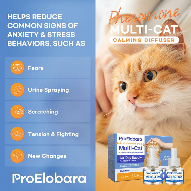 ProElobara Cat Calming Pheromones Diffuser: Cat Calming Pheromones Diffusers for Multicat - Reduces Stress and Anxiety with Calming Pheromones - Helps Control Bad Behavior with Calm Pheromones 60 Day BlueB - BeesActive Australia